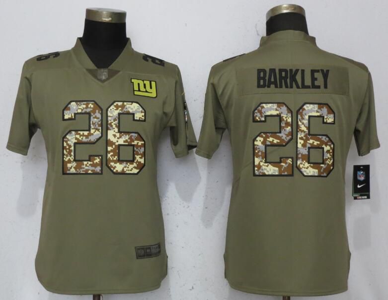 Women New York Giants #26 Barkley Olive Camo Carson Nike Salute to Service Player NFL Jerseys